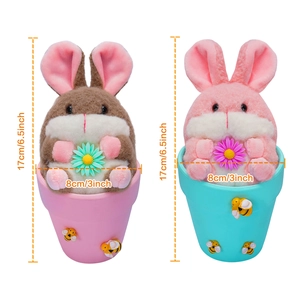 Easter Rabbit Plush Doll Pot Ornament With Flower And Bee Decoration Cute Bunny Figurine For Home Desktop Festival Decor