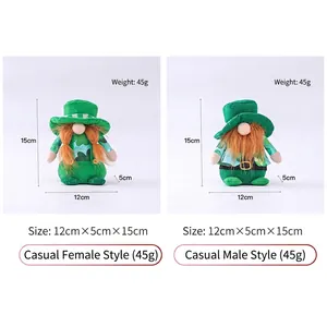 Grüne St. Patrick's Day Gnome Plüschset mit Kleeblatt und orangefarbenen Bärten