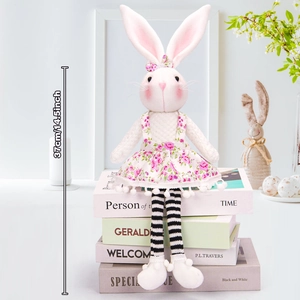 Plush Easter bunny in floral dress sitting on books, 37cm decorative holiday ornament