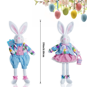 Lot de figurines de lapins de Pâques en peluche de 19 pouces avec signes Joyeuses Pâques