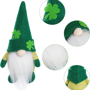 St. Patrick's Day gnome doll with green clover hat and white beard for festive home decor