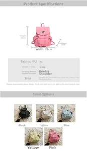 Detailed size chart for minimalist PU leather backpack featuring exact measurements and weights
