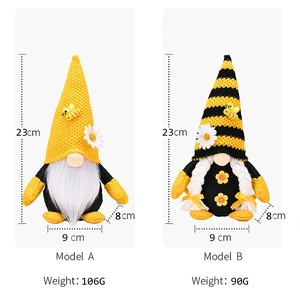 Gnome plush figurines with sunflower and bee accents, measuring 23cm height and 9cm width