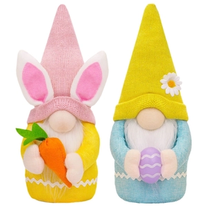 Paasgnomen knuffelset met konijnenoren wortel en gestreept ei voor feestdecoratie