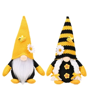 Bee festival gnome plush dolls with yellow honeycomb hat and black striped cap decor