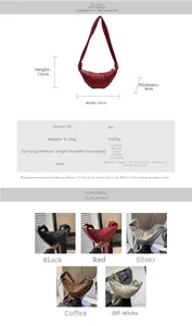 Detailed view showing material texture, 5 color options, and exact dimensions of the bag