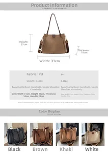 Detailed size chart and specifications for the large capacity PU leather tote bag