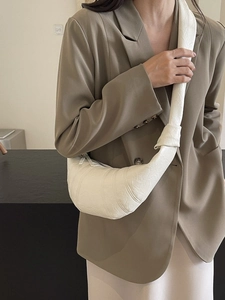Women Pleated Croissant Shoulder Bag PU Leather Large Capacity Knot Strap Crossbody Dumpling Bag Minimalist Street Casual Bag