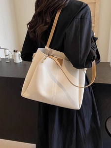 Women Large Capacity Tote Bag Fashion Lychee Texture PU Leather Shoulder Crossbody Bag With Detachable Wide Strap Commuter Handbag