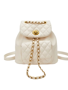 Zaino in pelle trapuntata beige con dettagli dorati e coulisse a catena elegante