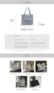 Spécifications de taille et cinq variantes de couleurs du sac fourre-tout en cuir PU minimaliste
