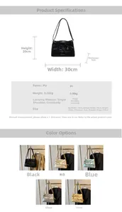 Detailed size chart and specifications for the ballet style PU crossbody bag with dimensions