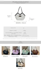 Detailed size chart and multi-color options for the large capacity PU leather tote bag