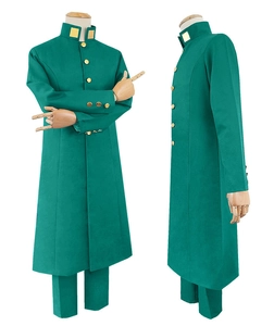 Vue avant et latérale de l'uniforme de cosplay vert Noriaki Kakyoin sur mannequins