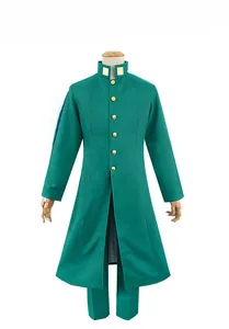 Vue avant de l'uniforme de cosplay vert Noriaki Kakyoin avec détails de boutons dorés