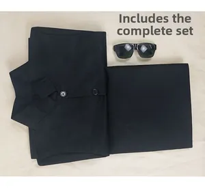 Matrix Neo cosplay costume set with black long sleeve shirt, pants, and sunglasses