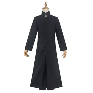 Matrix Neo Inspired Cosplay Costume Black Long Trench Coat Stand Collar Unisex Adult Halloween Party Performance Outfit