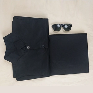 Men's Neo style black trench coat cosplay costume set with long sleeve button-up shirt