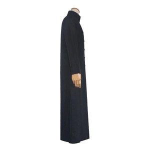 Matrix Neo style black long trench coat for cosplay with high collar and buttons