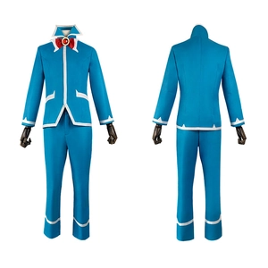 Blauwe Anime Schooluniform Cosplay Kostuum Top En Broek En Rode Vlinderdas Edelsteen Ornament Voor Halloween Feest Podium
