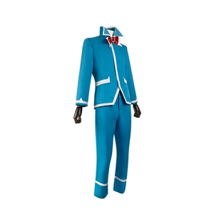 Iruma-kun blauw schooluniform cosplay set inclusief jas met rode strik en broek