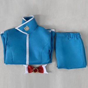 Blauw Mairimashita Iruma-kun cosplay kostuum set met jasje broek en strikje