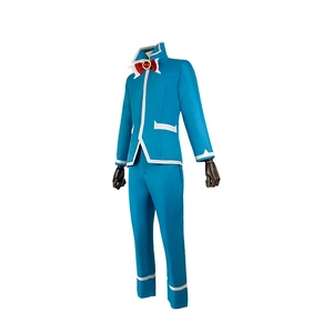 Blauw Iruma-kun cosplay kostuum uit Demon School met rode edelsteen strikvlinder