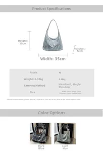 Detailed size chart for large canvas tote bag showing height width and depth specs