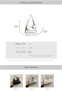 Detailed size specifications and three-color variations of the pleated tote underarm bag