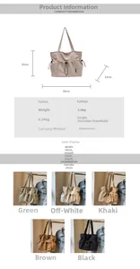 Detailed size specifications and color selection for the lightweight pleated tote bag
