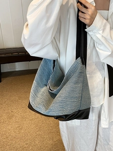 Large Capacity Denim Leather Patchwork Tote Bag Women Shoulder Shopping Bag For School Daily Casual Street Style Handbag
