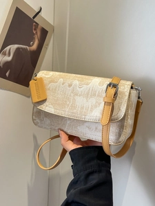 Women Korean Fashion Landscape Jacquard Shoulder Bag PU Leather Retro Square Crossbody Bag Small Design Flap Satchel For Daily