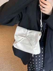 Women Pleated Bucket Bag With Bowknot Decoration PU Leather Metallic Silver Red Crossbody Shoulder Bag Casual Daily Use