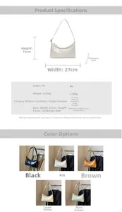 Size guide for PU leather hobo bag with dimensions 27x13x8cm and weight 0.32kg details