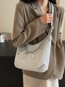 Sac à Épaule en Cuir PU Plissé pour Femme Avec Strass en Cœur Nœud en Künstliche Perles Chaîne en Métal Sac Hobo