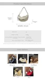 Detailed dimension guide for the crescent PU leather shoulder bag with bow and plush charm