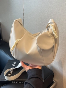 Large Hobo Shoulder Bag For Women Casual PU Leather Moon Bag With Mini Round Coin Purse Street Trend Crossbody Bag