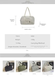 Guide détaillé du grand sac de voyage en toile avec dimensions 40x26x15cm et 4 couleurs