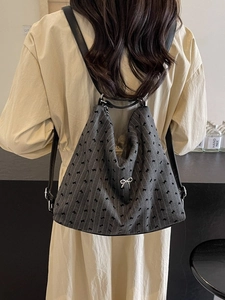 Women Fashion Canvas Backpack Multi Functional Large Capacity Tote Shoulder Bag With Bow Knot Pattern Polka Dot Heart