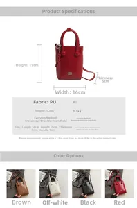 Détail des dimensions du mini sac bandoulière en cuir PU et quatre options de couleurs