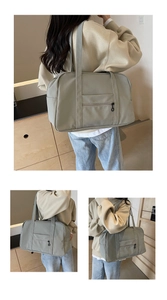 Vue détaillée du sac de voyage portable grande capacité en nylon gris-vert