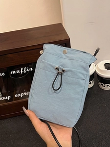 Women's Mini Nylon Drawstring Crossbody Phone Bag Korean Style Lightweight Small Casual Shoulder Purse Solid Color Bag