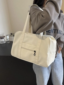 Sac de Voyage en Toile Grande Capacité pour Femmes Minimaliste Sport Gym Fourre-tout Avec Poche Zippée Avant Bagage
