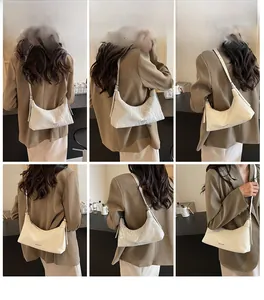 Collage of cream underarm bag showing versatile styling and soft pleated leather texture