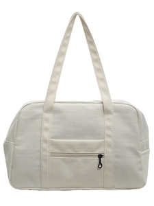 Sac de voyage beige à grande capacité avec poignées solides et poche zippée avant