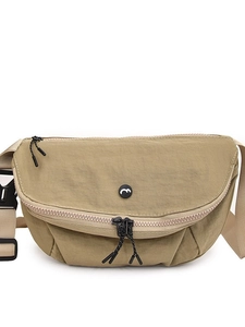 Lightweight khaki nylon saddle bag with adjustable strap for casual outdoor sports style