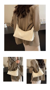 Detailed views of creamy white leather hobo bag with zip closure and adjustable shoulder strap