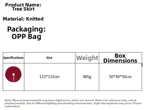 Detailed size chart for 122cm red knitted Christmas tree skirt with ruffled edge specifications