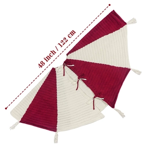 Gonna per albero di Natale in maglia rossa e bianca con nappe e diametro di 122 cm