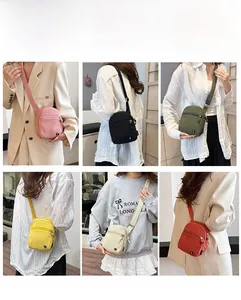 Detailed grid view of compact crossbody bags in six vibrant colors for sport and leisure